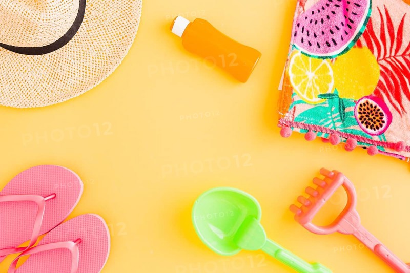 Layout beach accessories children toys summer tropical holiday