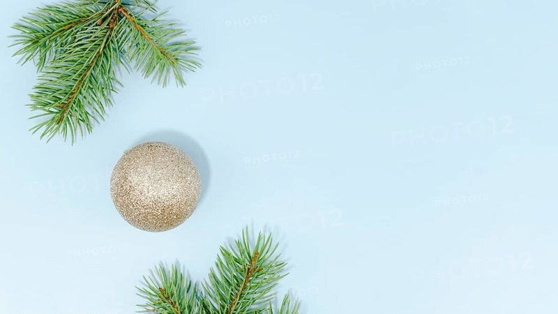 Minimalist christmas ball pine leaves with copy space
