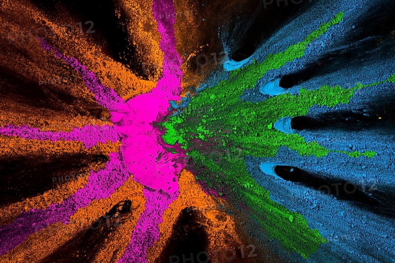 Mixed holi colors design black surface