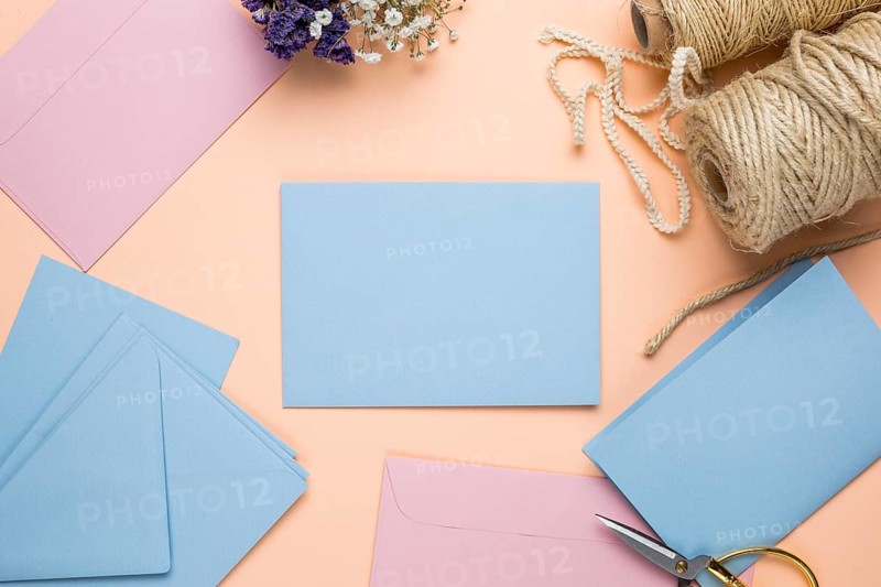 Mock up pink blue wedding invitations