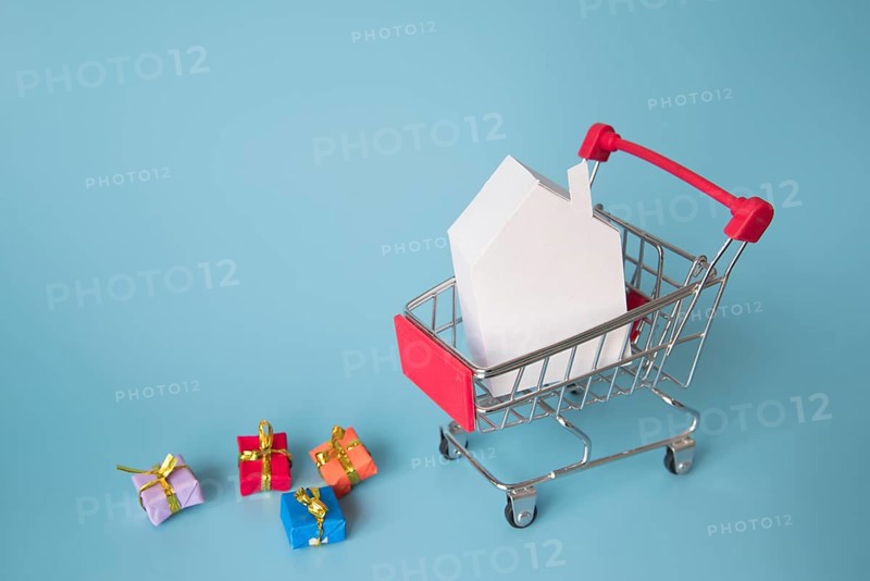 Shopping cart miniature with mini presents