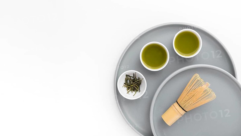 Top view bamboo whisk matcha tea