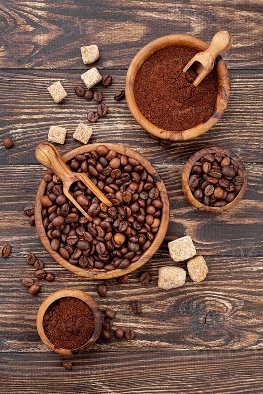 Top view coffee concept wooden table