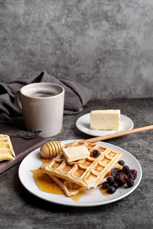 Waffles plate with honey butter