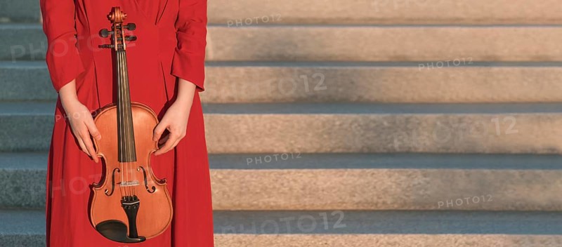 Woman holding violin steps