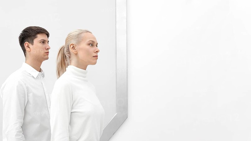 Woman man wearing white clothes