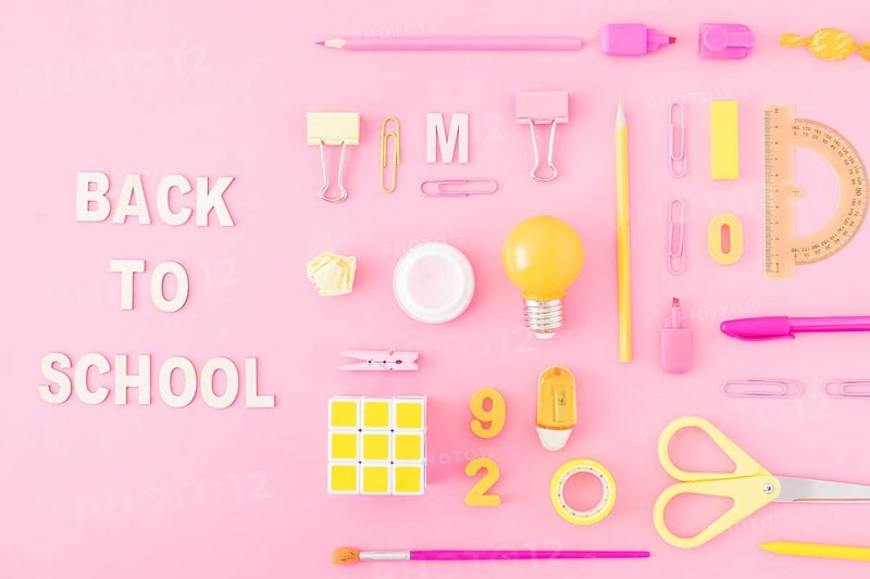 Back school writing near stationery