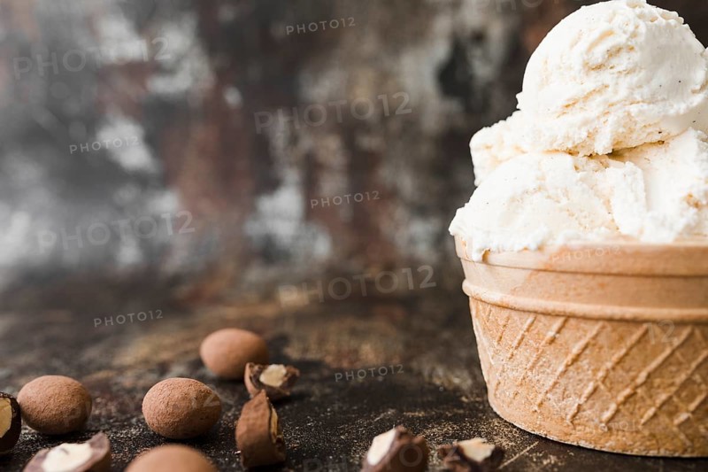Close up ice cream with nuts