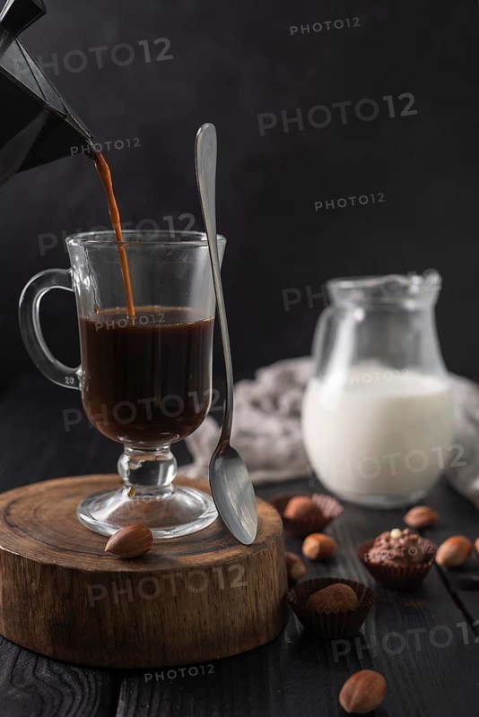 Coffee glass with milk truffles