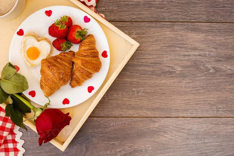 Creative romantic breakfast tray
