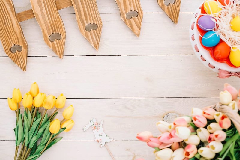 Easter prop tulips easter eggs tulips fence wooden desk
