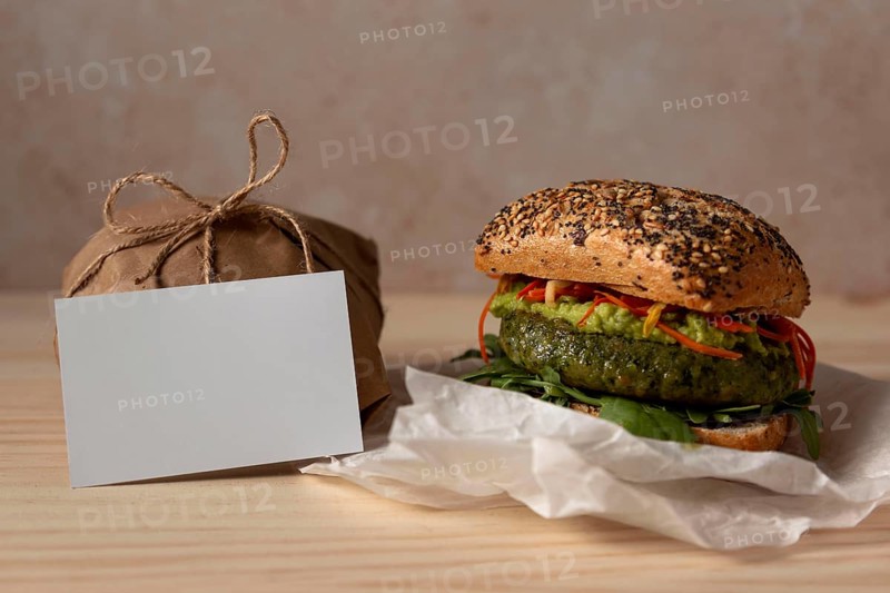 Front view burger with delivery package