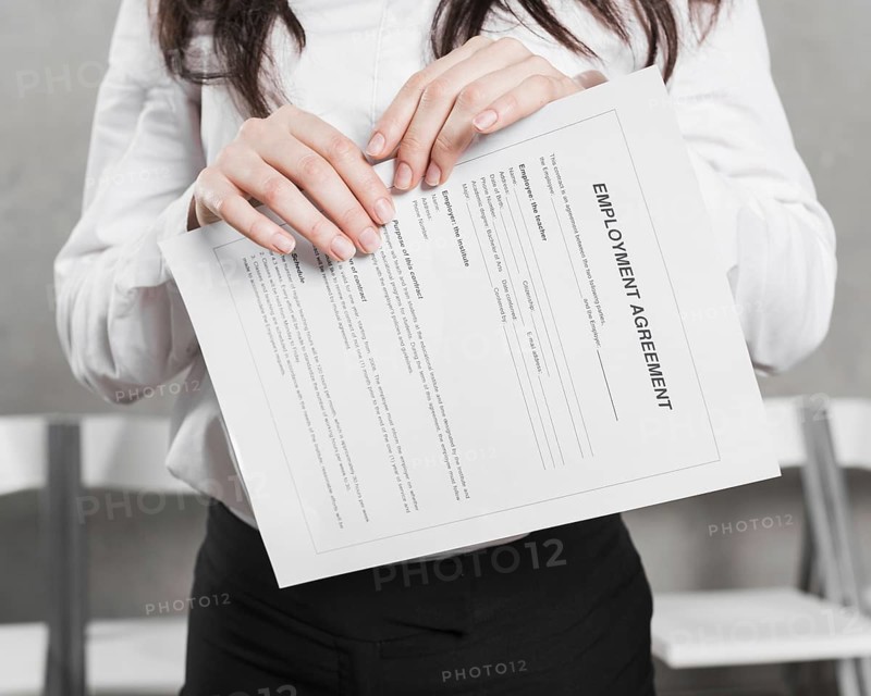 Front view woman from human resources holding contract