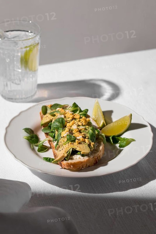 High angle avocado toast plate