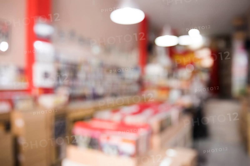 Long shot defocused view vinyl store