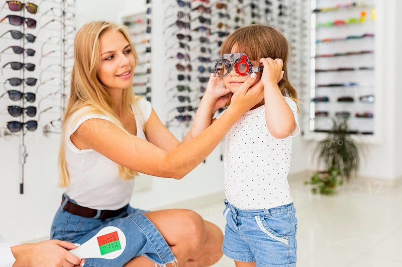 Mother child eye examination