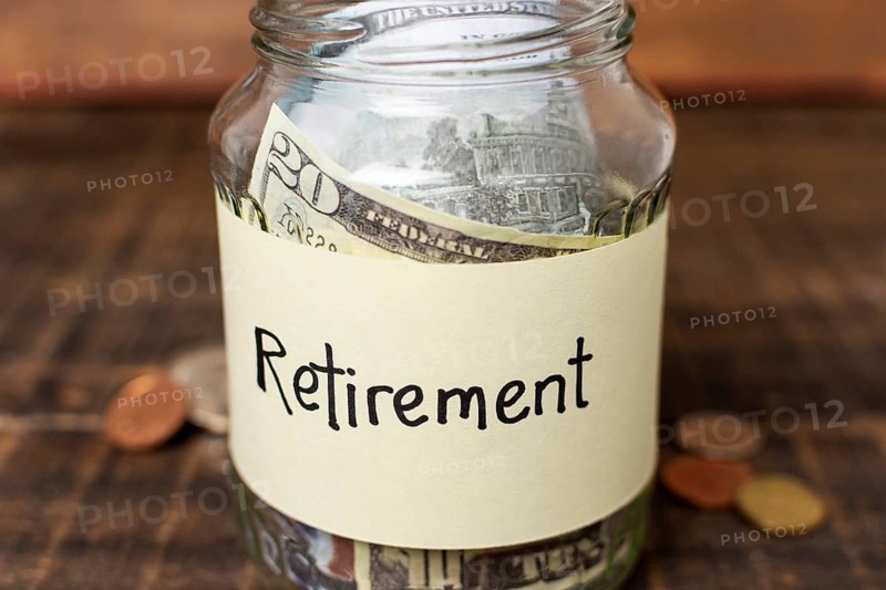 Retirement label jar filled with money