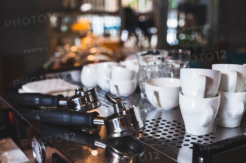Set white cup espresso scoop coffee bar