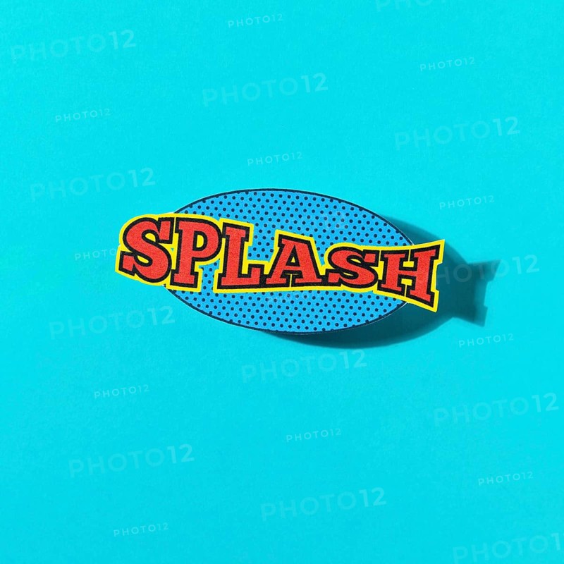 Splash wording sound effect comic speech bubble turquoise background