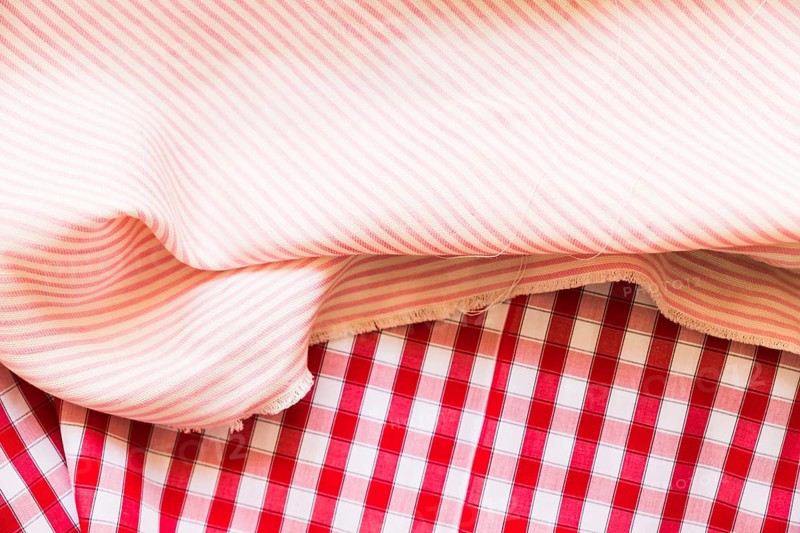 Striped folded fabric red gingham garments