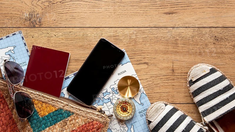 Top view tourism elements assortment