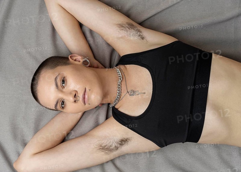 Top view woman with body hair