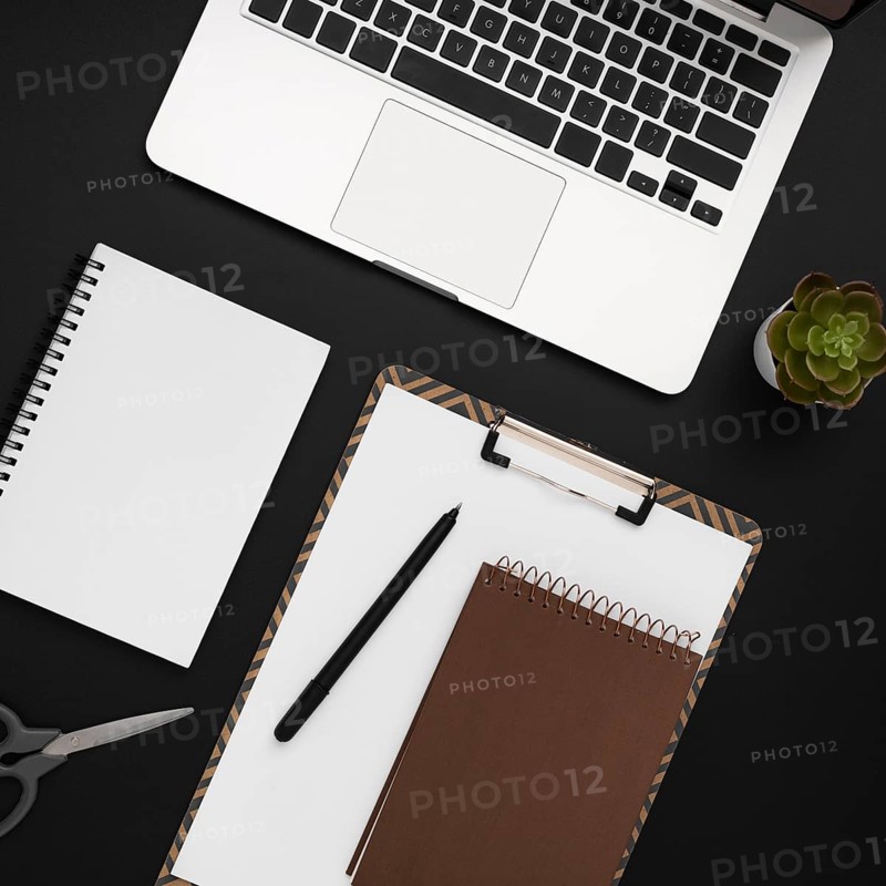 Top view workspace with notepad laptop