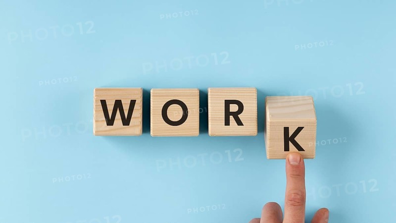 Work word wooden cubes arrangement