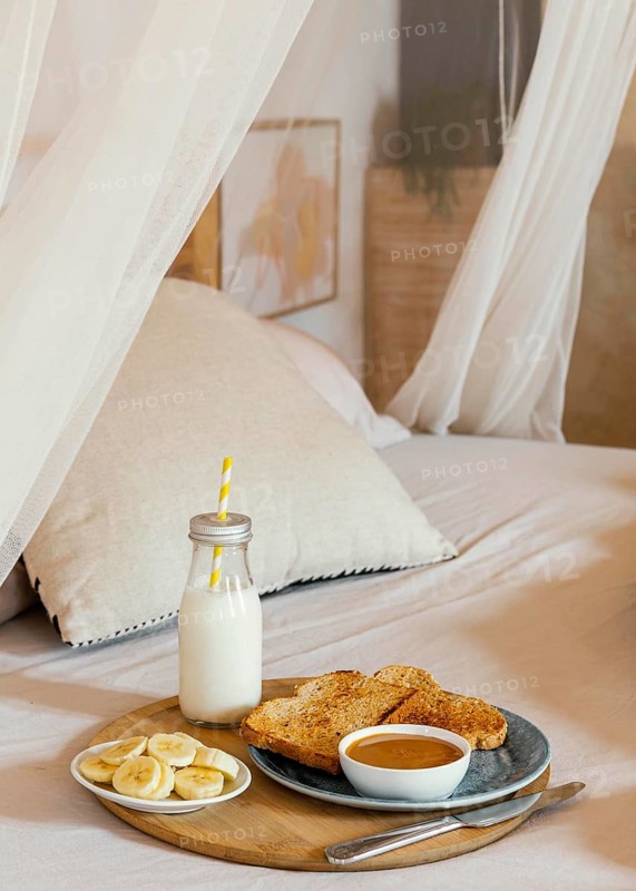 Breakfast bed with milk banana bread