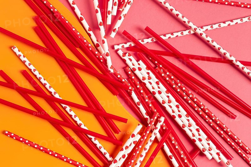 Colorful plastic straw collection top view