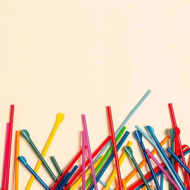 Flat lay colorful plastic straw collection