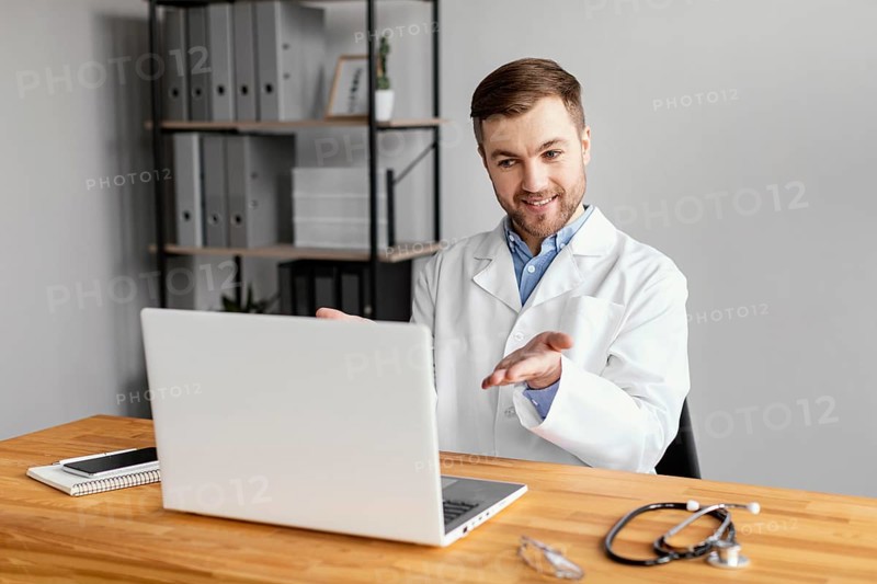 Medium shot doctor working desk