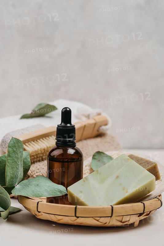 Organic body oil copy space background