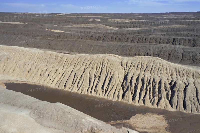 Aerial view over exploited and devastated landscape of the Nochten opencast pit