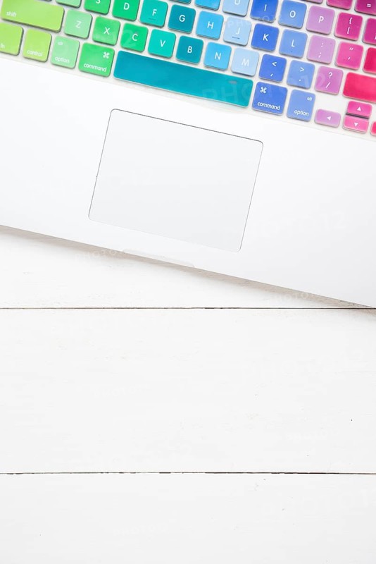 Top view laptop with colorful keyboard