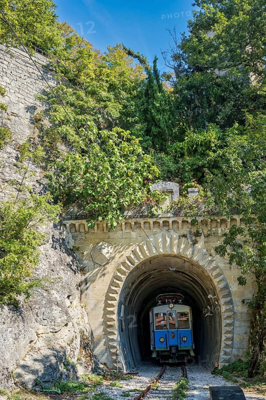 Historic railcar in tunnel