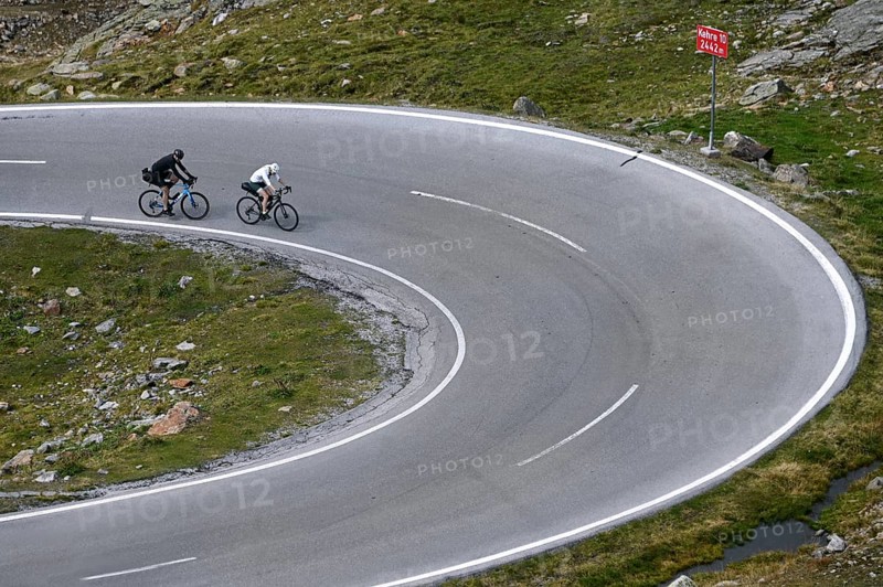 Bikepacker on the Timmelsjoch High Alpine Road between Austria and Italy