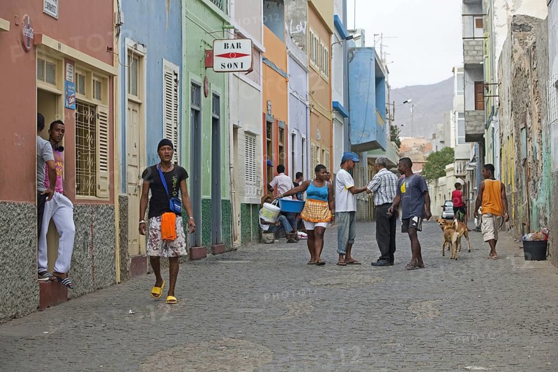 Creole youngsters in the old colonial historic center of Mindelo on the island Sao Vicente
