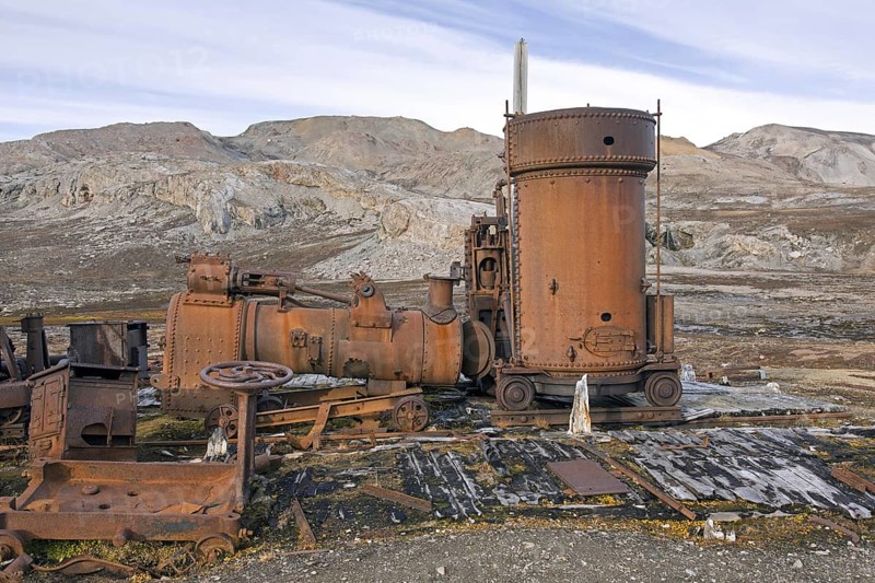 Steam engine at abandoned marble quarry Camp Mansfield