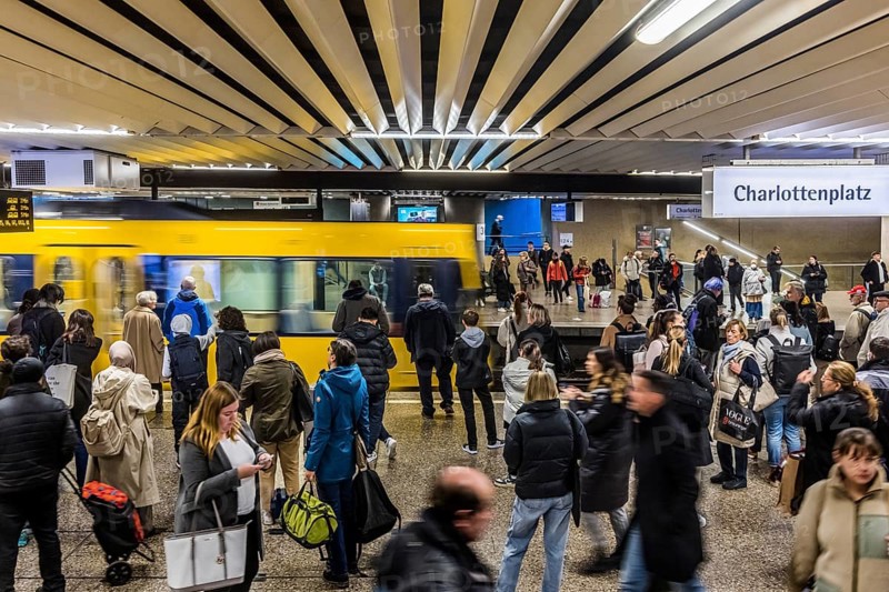 Public transport with many passengers and commuters