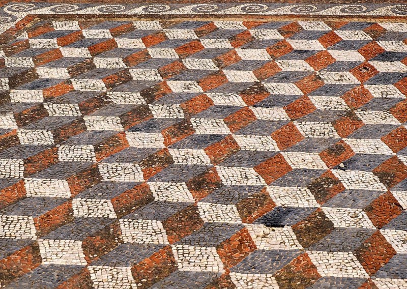 Mosaic floor with geometric decorations
