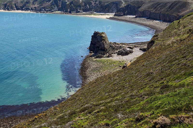 Cliffs with rocks and the English Channel at Cap Frehel near Plevenon