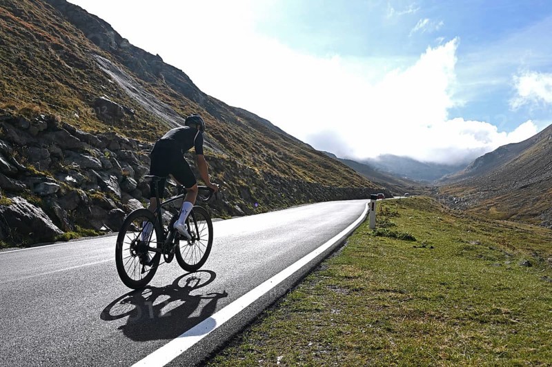 Racing cyclists on the Timmelsjoch High Alpine Road between Austria and Italy
