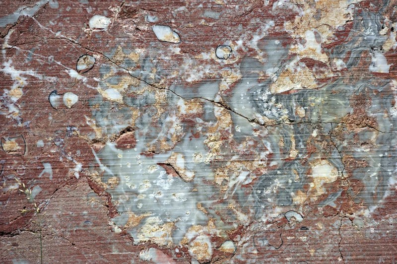 Close-up of red marble in the quarry Carriere de Beauchateau at Senzeilles in the Belgian Ardennes