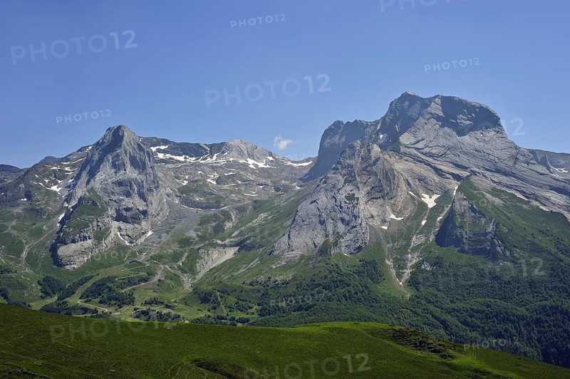 View over the Cirque de Gourette and the Massif du Ger seen from the Col d'Aubisque in the Pyrenees