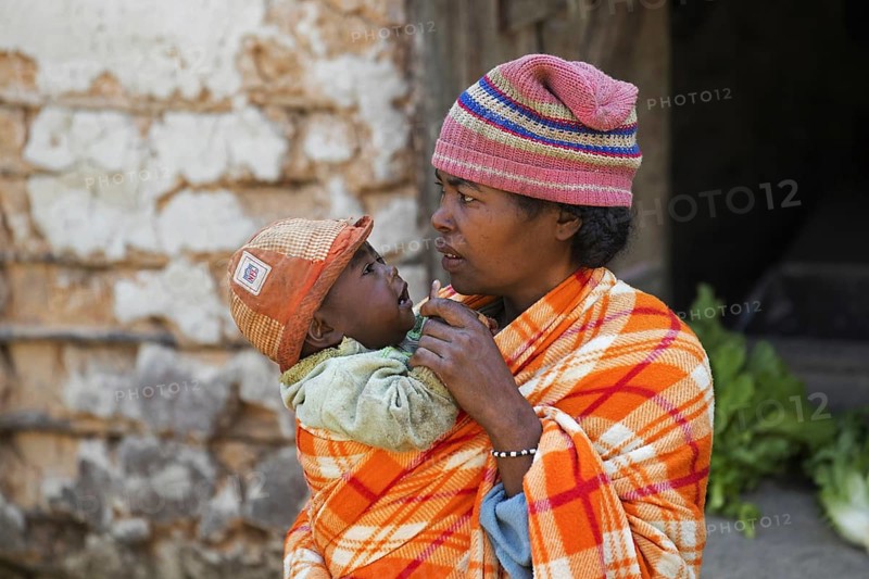 Mother and child dressed in the traditional blanket coat of the Betsileo tribe