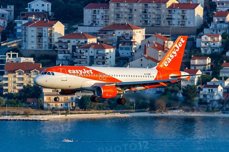 An EasyJet Airbus A319 aircraft with the registration number G-EZBT at Split Airport