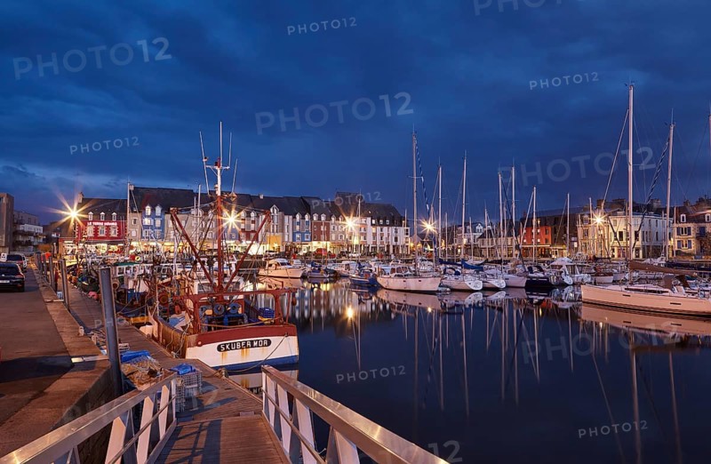 The harbour of Paimpol in the evening during the blue hour