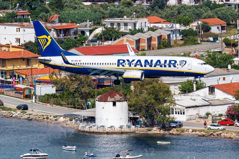 A Ryanair Boeing 737-800 aircraft with registration 9H-QEH at Skiathos Airport
