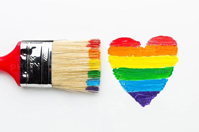 Big paint brush rainbow heart close up